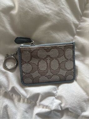 Coach Small Signature Key Pouch in Taupe with Gray Trim